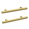 2 X Arezzo Industrial Style Knurled 'T' Bar Brushed Brass Handles (96mm Centres) -Modern Bathroom Shop 2xaz30l
