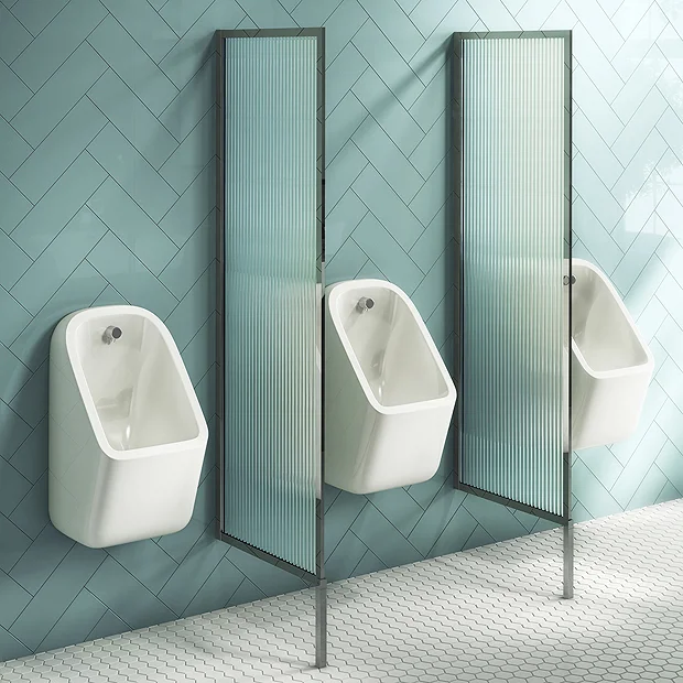 2 X Arezzo Fluted Glass Chrome Framed Urinal Partitions 4 2 X Arezzo Fluted Glass Chrome Framed Urinal Partitions - Image 2