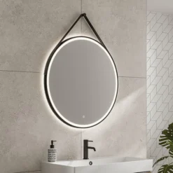 HIB Solstice Matt Black 80 Round LED Illuminated Mirror -Modern Bathroom Shop 79520800 l