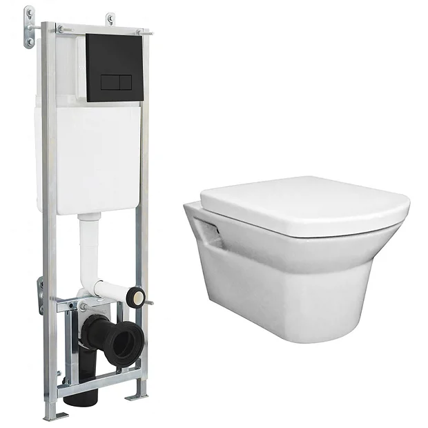 Arezzo Matt Black Dual Flush Concealed WC Cistern With Wall Hung Frame + Modern Toilet 3 Arezzo Matt Black Dual Flush Concealed WC Cistern With Wall Hung Frame + Modern Toilet
