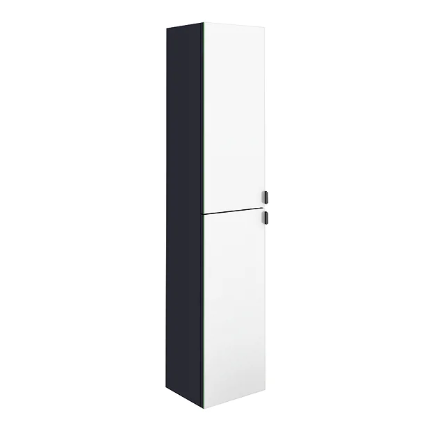 Arezzo Matt Blue Mirrored Wall Hung Tall Storage Cabinet With Matt Black Handles 4 Arezzo Matt Blue Mirrored Wall Hung Tall Storage Cabinet With Matt Black Handles - Image 2