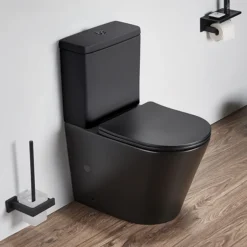 Arezzo Matt Black BTW Close Coupled Toilet + Soft Close Seat -Modern Bathroom Shop arzbtwccmbl