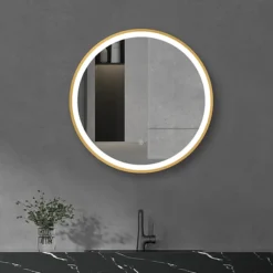 Arezzo Brushed Brass 600mm Round LED Illuminated Anti-Fog Bathroom Mirror -Modern Bathroom Shop arzim08bb d3