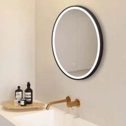 Arezzo Matt Black 600mm Round LED Illuminated Anti-Fog Bathroom Mirror -Modern Bathroom Shop arzim08mb d1