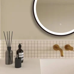 Arezzo Matt Black 600mm Round LED Illuminated Anti-Fog Bathroom Mirror -Modern Bathroom Shop arzim08mb d2