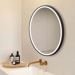 Arezzo Matt Black 700mm Round LED Illuminated Anti-Fog Bathroom Mirror -Modern Bathroom Shop arzim09mb d2