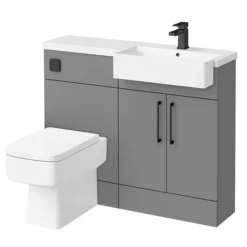 Arezzo 1100 Matt Grey Semi-Recessed Square Combination Vanity Unit (Matt Black Flush & Handles) -Modern Bathroom Shop az11gmbsh l
