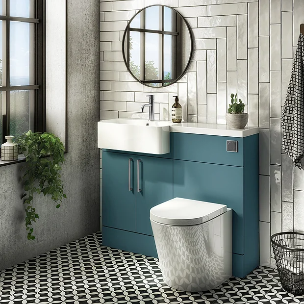 Arezzo 1100 Matt Green Semi-Recessed Round Combination Vanity Unit (Chrome Flush & Handles) 4 Arezzo 1100 Matt Green Semi-Recessed Round Combination Vanity Unit (Chrome Flush & Handles) - Image 2