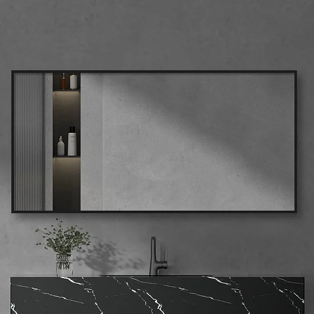 Arezzo Matt Black Square Edge Framed Bathroom Mirror - 1400 X 500mm 4 Arezzo Matt Black Square Edge Framed Bathroom Mirror - 1400 X 500mm - Image 2