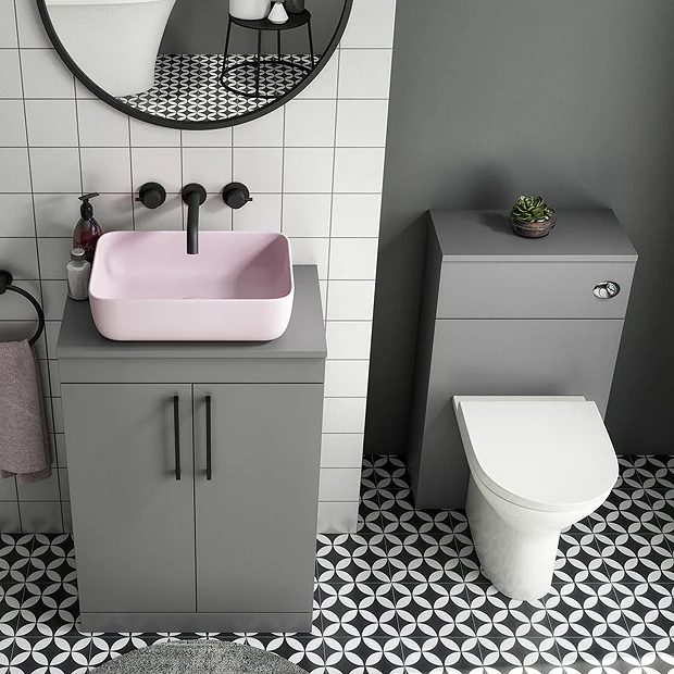 Arezzo 600 Grey Floor Standing Unit With Pink Rectangular Counter Top Basin + Toilet Pack 4 Arezzo 600 Grey Floor Standing Unit With Pink Rectangular Counter Top Basin + Toilet Pack - Image 2