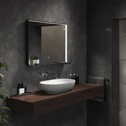 Arezzo Matt Black 800 X 600mm LED Illuminated Bathroom Mirror With QI Charger & Anti-Fog 7 Arezzo Matt Black 800 X 600mm LED Illuminated Bathroom Mirror With QI Charger & Anti-Fog -Modern Bathroom Shop az8940mb d1
