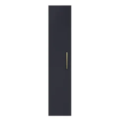 Arezzo Matt Blue Wall Hung Tall Storage Cabinet With Brushed Brass Handle -Modern Bathroom Shop azb14whcbb nd1