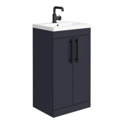Arezzo Floor Standing Vanity Unit - Matt Blue - 500mm With Industrial Style Black Handles -Modern Bathroom Shop azb5fsvbkisl