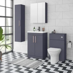 Arezzo 600 Matt Blue Floor Standing Vanity Unit With Rose Gold Handles
