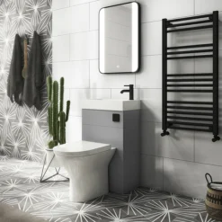 Arezzo Matt Grey Combined 2-In-1 Wash Basin & Toilet (500mm Wide X 300mm) Incl. Black Flush -Modern Bathroom Shop azcombwcg lrg
