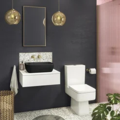 Arezzo Floating Basin Shelf With Drawer - Matt White - 600mm Inc. Black Curved Rectangular Basin -Modern Bathroom Shop azctwht6b2 d6