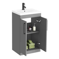 Arezzo 500 Matt Grey Floor Standing Vanity Unit With Matt Black Handles -Modern Bathroom Shop azg5fsvbk d4