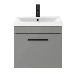 Arezzo 500 Matt Grey Wall Hung 1-Drawer Vanity Unit With Matt Black Handle 12 Arezzo 500 Matt Grey Wall Hung 1-Drawer Vanity Unit With Matt Black Handle -Modern Bathroom Shop azg5whvbk nd3