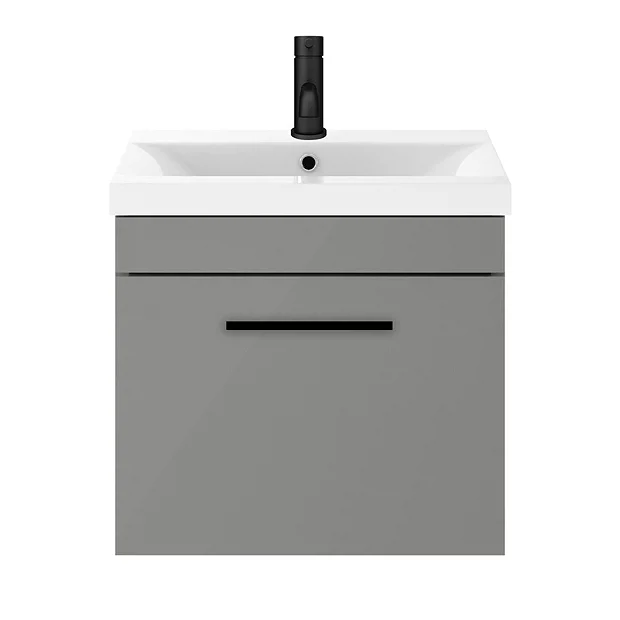 Arezzo 500 Matt Grey Wall Hung 1-Drawer Vanity Unit With Matt Black Handle 7 Arezzo 500 Matt Grey Wall Hung 1-Drawer Vanity Unit With Matt Black Handle - Image 5