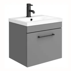 Arezzo 500 Matt Grey Wall Hung 1-Drawer Vanity Unit With Matt Black Handle 9 Arezzo 500 Matt Grey Wall Hung 1-Drawer Vanity Unit With Matt Black Handle -Modern Bathroom Shop azg5whvbk nl1