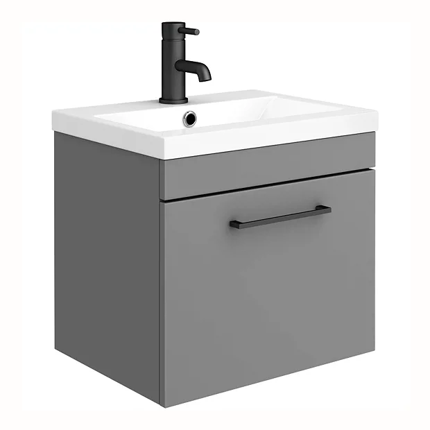 Arezzo 500 Matt Grey Wall Hung 1-Drawer Vanity Unit With Matt Black Handle 4 Arezzo 500 Matt Grey Wall Hung 1-Drawer Vanity Unit With Matt Black Handle - Image 2