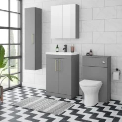 Arezzo 600 Matt Grey Floor Standing Vanity Unit With Brushed Brass Handles
