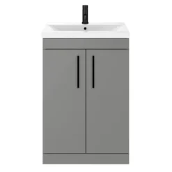 Arezzo 600 Matt Grey Floor Standing Vanity Unit With Matt Black Handles 12 Arezzo 600 Matt Grey Floor Standing Vanity Unit With Matt Black Handles -Modern Bathroom Shop azg6fsvbk d3