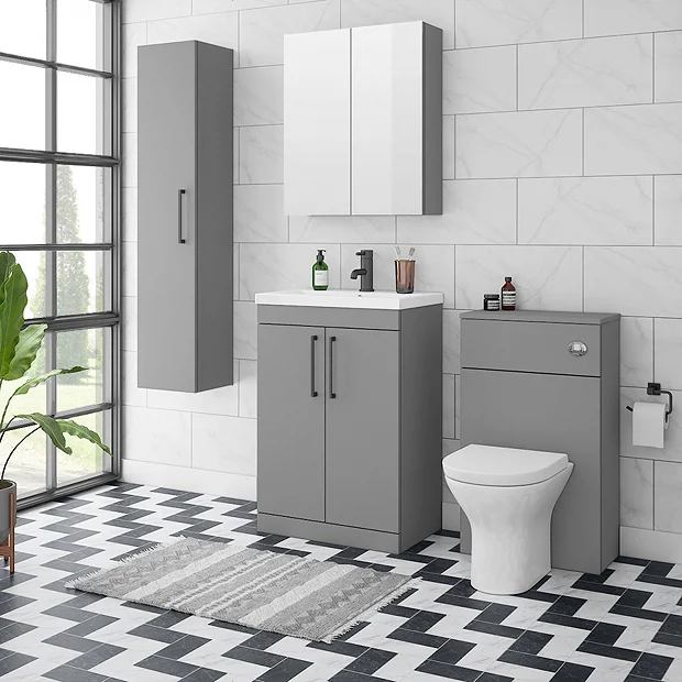 Arezzo 600 Matt Grey Floor Standing Vanity Unit With Matt Black Handles 8 Arezzo 600 Matt Grey Floor Standing Vanity Unit With Matt Black Handles - Image 6