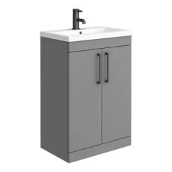 Arezzo 600 Matt Grey Floor Standing Vanity Unit With Matt Black Handles 9 Arezzo 600 Matt Grey Floor Standing Vanity Unit With Matt Black Handles -Modern Bathroom Shop azg6fsvbk lrg