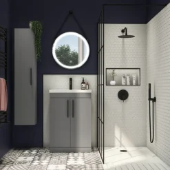 Arezzo Floor Standing Vanity Unit - Matt Grey - 600mm With Industrial Style Black Handles 12 Arezzo Floor Standing Vanity Unit - Matt Grey - 600mm With Industrial Style Black Handles -Modern Bathroom Shop azg6fsvbkis d3