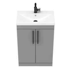 Arezzo Floor Standing Vanity Unit - Matt Grey - 600mm With Industrial Style Black Handles 13 Arezzo Floor Standing Vanity Unit - Matt Grey - 600mm With Industrial Style Black Handles -Modern Bathroom Shop azg6fsvbkis d4