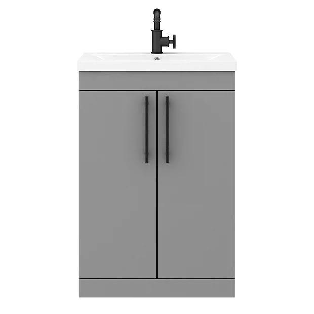 Arezzo Floor Standing Vanity Unit - Matt Grey - 600mm With Industrial Style Black Handles 3 Arezzo Floor Standing Vanity Unit - Matt Grey - 600mm With Industrial Style Black Handles