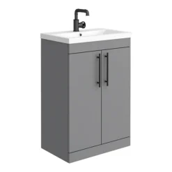 Arezzo Floor Standing Vanity Unit - Matt Grey - 600mm With Industrial Style Black Handles 9 Arezzo Floor Standing Vanity Unit - Matt Grey - 600mm With Industrial Style Black Handles -Modern Bathroom Shop azg6fsvbkisl
