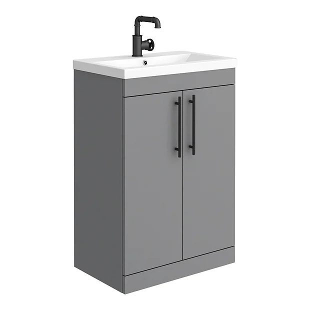 Arezzo Floor Standing Vanity Unit - Matt Grey - 600mm With Industrial Style Black Handles 4 Arezzo Floor Standing Vanity Unit - Matt Grey - 600mm With Industrial Style Black Handles - Image 2
