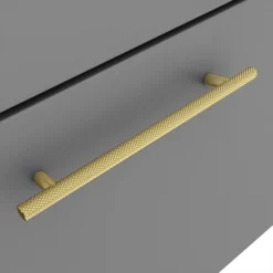 Arezzo Wall Hung Vanity Unit - Matt Grey - 600mm With Industrial Style Brushed Brass Handle -Modern Bathroom Shop azg6whvbbis d2