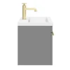 Arezzo Wall Hung Vanity Unit - Matt Grey - 600mm With Industrial Style Brushed Brass Handle -Modern Bathroom Shop azg6whvbbis d6