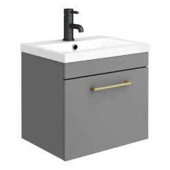Arezzo Grey Wall Hung Sink Vanity Unit + Toilet Package With Brass Handle -Modern Bathroom Shop azgbrwhp1 d1