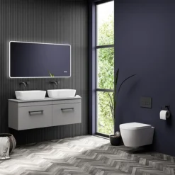 Arezzo Matt Grey Wall Hung Double Countertop Vanity Unit (1200mm W. Matt Black Handles) -Modern Bathroom Shop azgwhmb12 d2