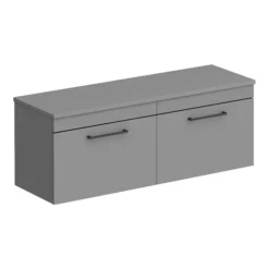 Arezzo Matt Grey Wall Hung Double Countertop Vanity Unit (1200mm W. Matt Black Handles) -Modern Bathroom Shop azgwhmb12lrg