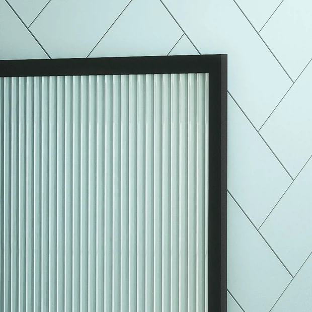 Arezzo Fluted Glass Matt Black Framed Urinal Partition 5 Arezzo Fluted Glass Matt Black Framed Urinal Partition - Image 3