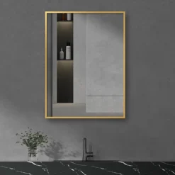 Arezzo Brushed Brass Square Edge Framed Bathroom Mirror - 800 X 600mm -Modern Bathroom Shop azs68bb d2