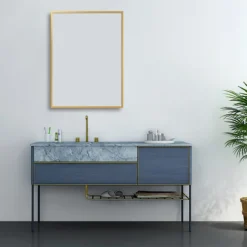 Arezzo Brushed Brass Square Edge Framed Bathroom Mirror - 800 X 600mm