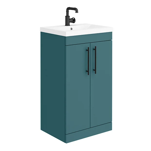 Arezzo Floor Standing Vanity Unit - Matt Green - 500mm With Industrial Style Black Handles 4 Arezzo Floor Standing Vanity Unit - Matt Green - 500mm With Industrial Style Black Handles - Image 2