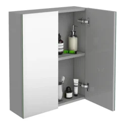 Brooklyn 600mm Grey Mist Bathroom Mirror Cabinet - 2 Door