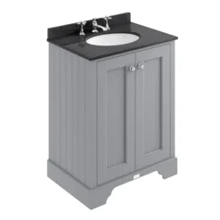 Bayswater Plummett Grey 600mm 2 Door Vanity Unit & 3TH Black Marble Basin Top
