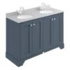 Bayswater Stiffkey Blue 1200mm 4 Door Vanity Unit & 1TH Grey Marble Double Bowl Basin Top -Modern Bathroom Shop bayf108bayc235 l