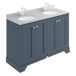 Bayswater Stiffkey Blue 1200mm 4 Door Vanity Unit & 1TH Grey Marble Double Bowl Basin Top