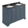 Bayswater Stiffkey Blue 1200mm 4 Door Vanity Unit & 3TH Black Marble Double Bowl Basin Top -Modern Bathroom Shop bayf108bayc236 l