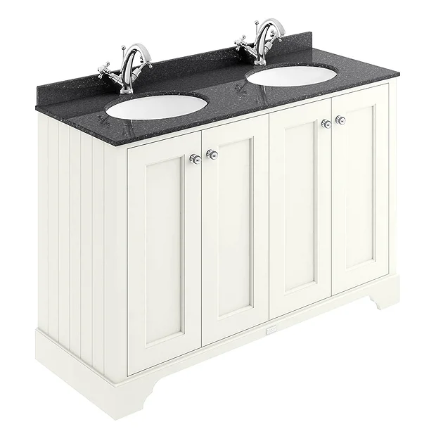 Bayswater Pointing White 1200mm 4 Door Vanity Unit & 1TH Black Marble Double Bowl Basin Top 3 Bayswater Pointing White 1200mm 4 Door Vanity Unit & 1TH Black Marble Double Bowl Basin Top