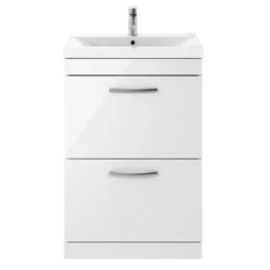 Brooklyn 600mm Gloss White Vanity Unit - Floor Standing 2 Drawer Unit